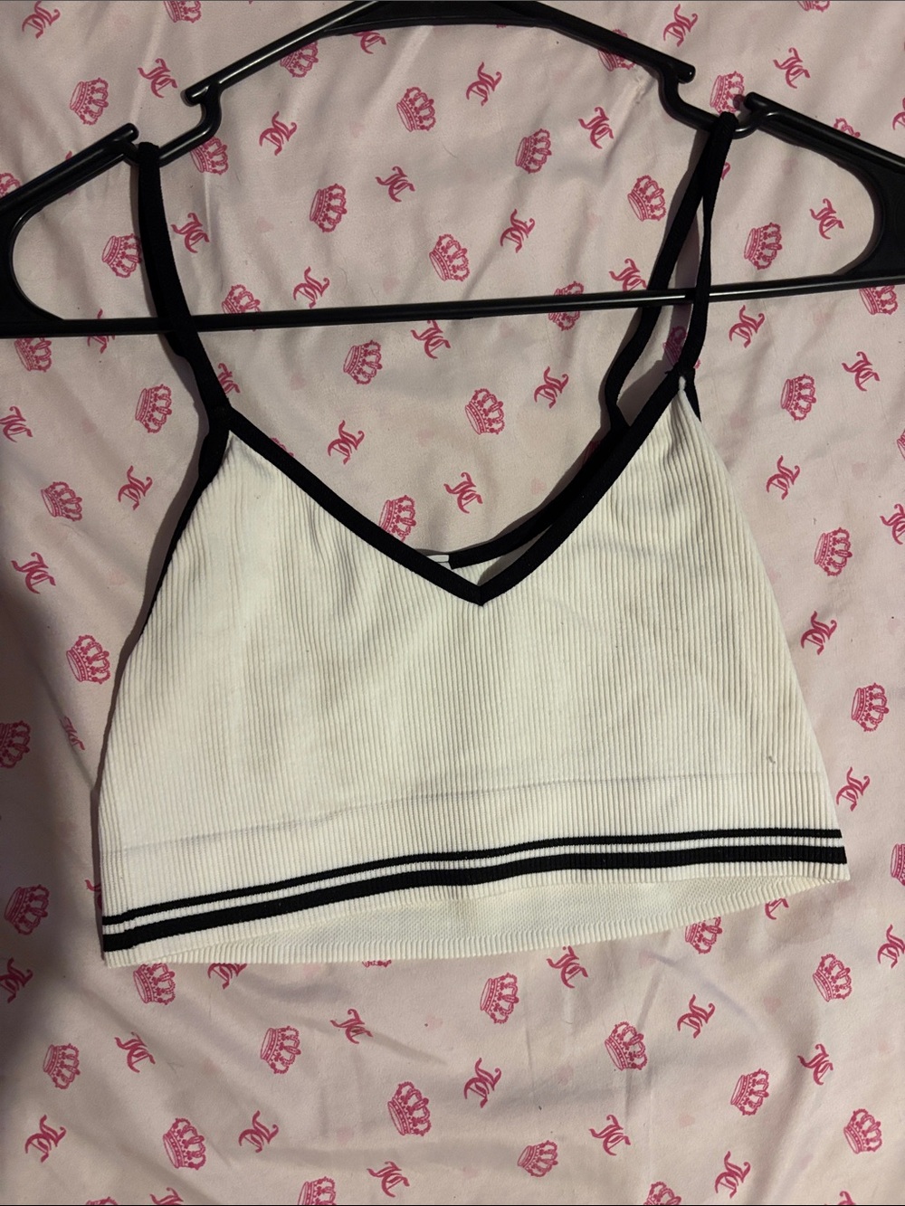 No Boundaries White Ribbed Crop Top with Black Trim